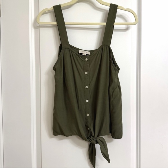 LOFT Outlet Olive Green Women's Button-Down Tie Front Top - Picture 4 of 7